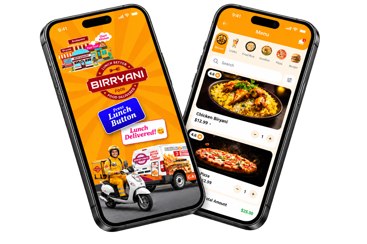 Birryani app on two phones