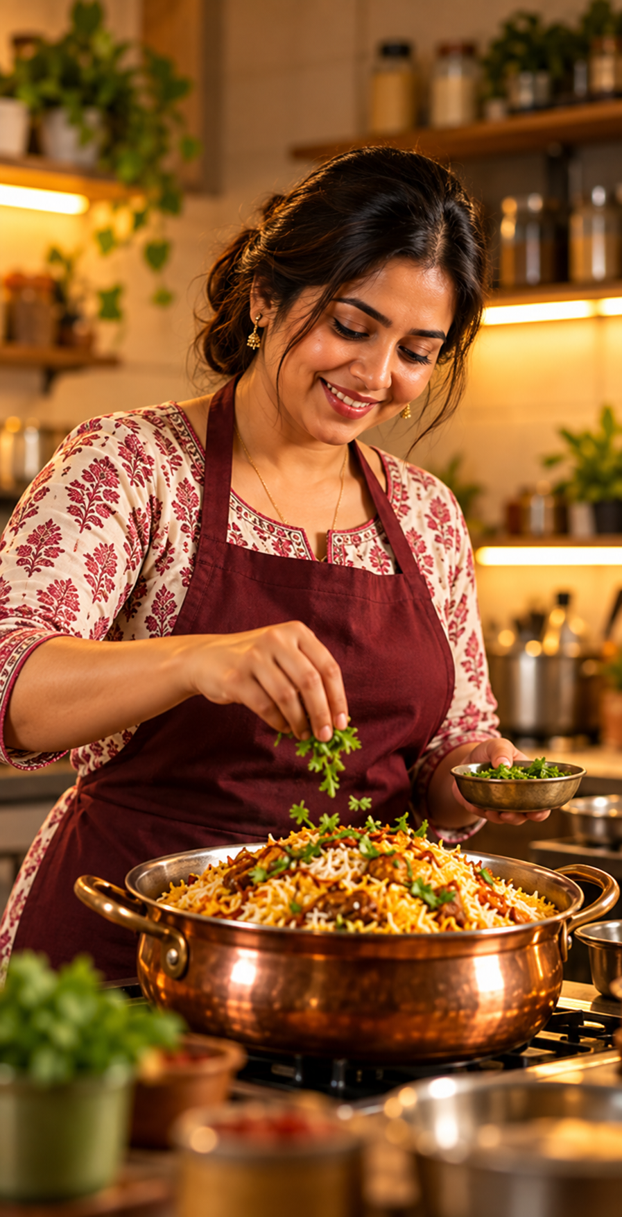 Home Home chef cooking biryani in her kitchen
