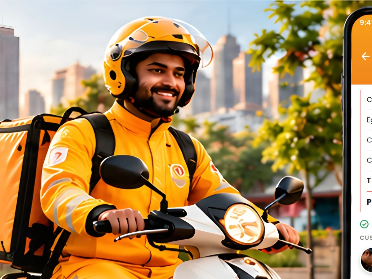 Smiling Birryani delivery partner on a scooter