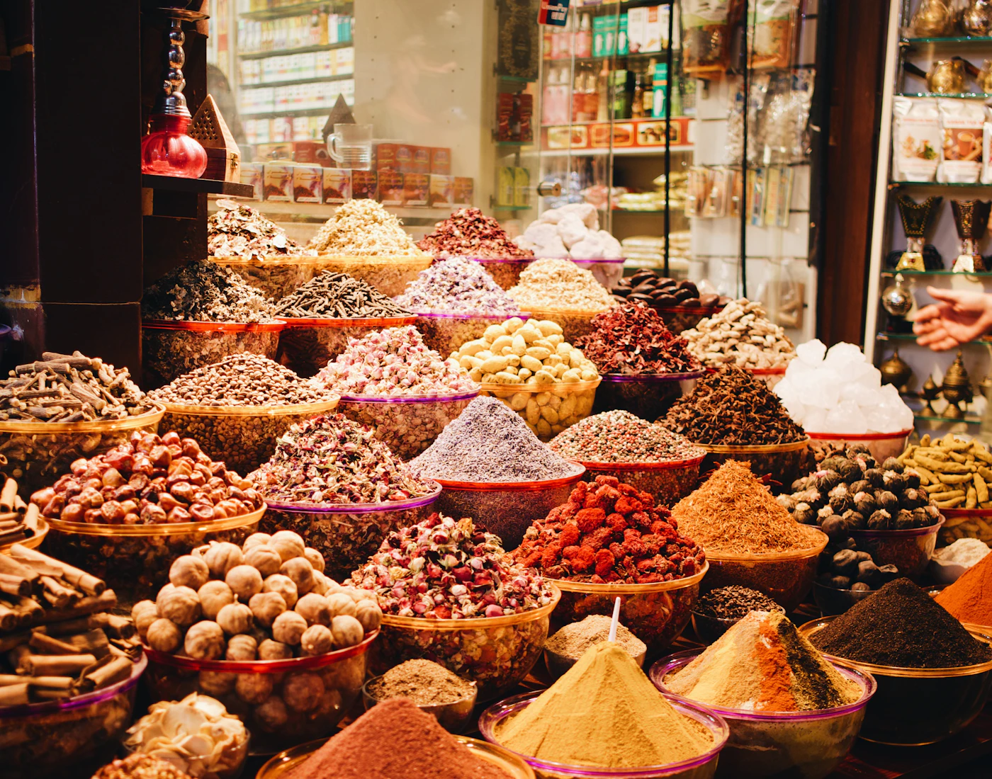 Spice market stall with colourful spices